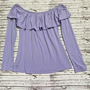 Lilly Pulitzer Womens Augustus Off Shoulder Shirt Top Sz XXS Purple Lilac Ruffle